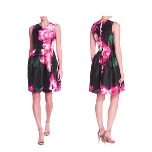 NEW Donna Rico Dress Floral Shantung Fit & Flare Satin Sleeveless Womens 14